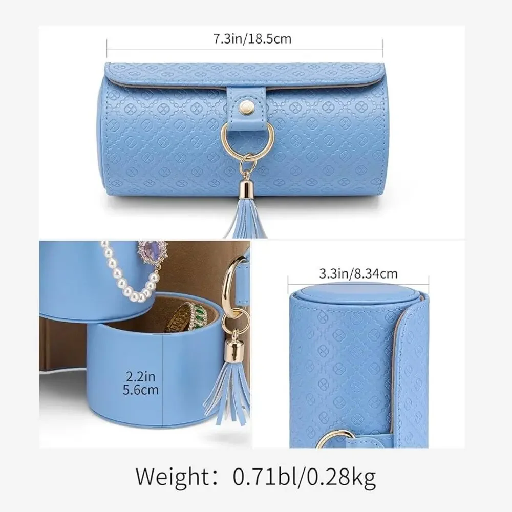 Vlando Travel Jewelry Organizer 3-Layer Jewelry Storage Box Baby Pale Blue EUC